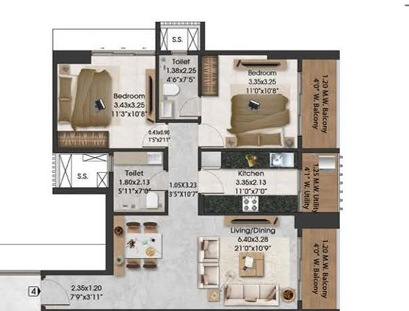 2 BHK Floor Plan